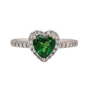 1ct Tsavorite Garnet Ring in Solid 14K White Gold with Natural Diamond Accents